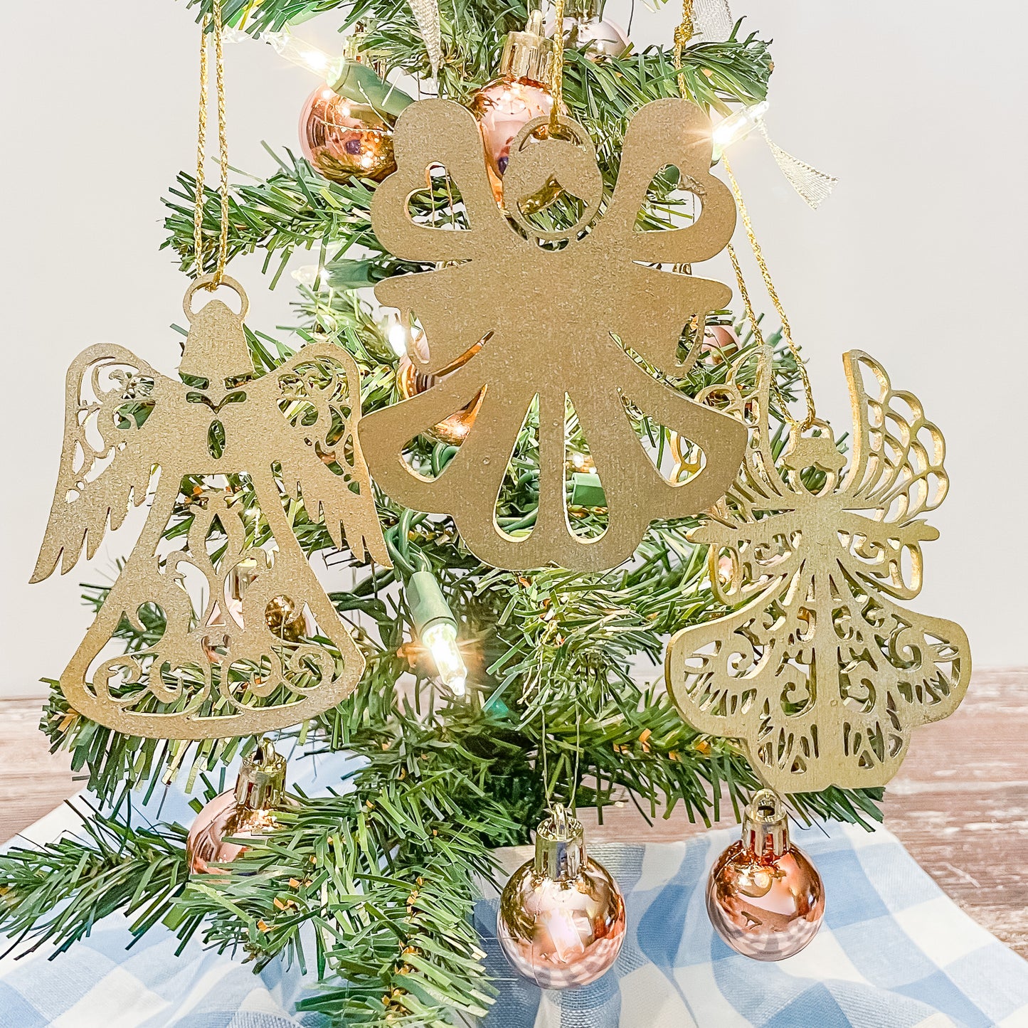 Set of 9 Laser Cut Painted Angel Ornaments - Christmas Tree Decorations, Wooden Holiday Gifts, Elegant Angelic Décor