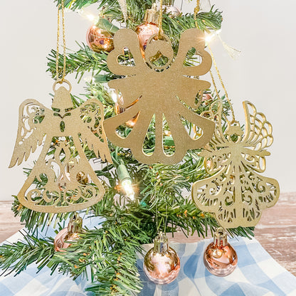 Set of 9 Laser Cut Painted Angel Ornaments - Christmas Tree Decorations, Wooden Holiday Gifts, Elegant Angelic Décor