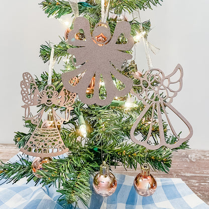 Set of 9 Laser Cut Painted Angel Ornaments - Christmas Tree Decorations, Wooden Holiday Gifts, Elegant Angelic Décor