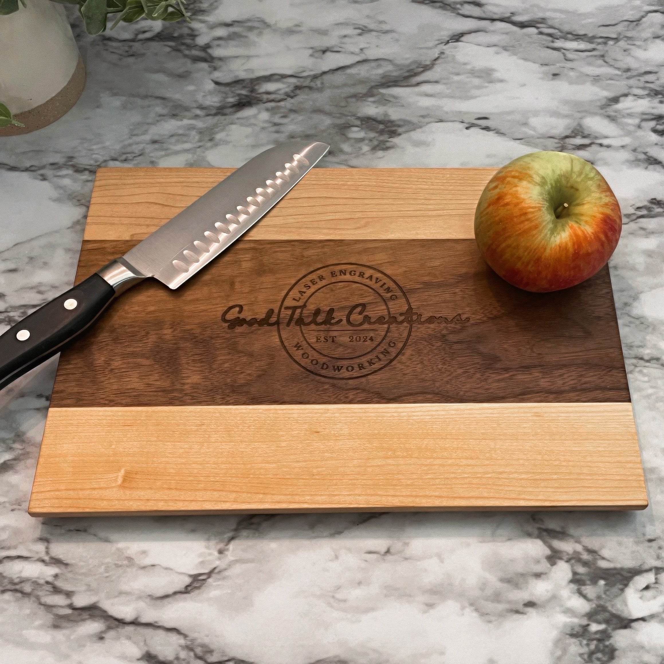 Cutting Board with Good Talk Creations Logo