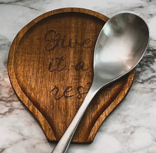 Engraved 'Give it a rest' Wooden Spoon Rest