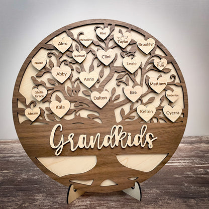 Personalized Family Tree Grandkids Sign | Walnut & Maple Plywood Keepsake for Home Decor | Custom Gift for Grandparents