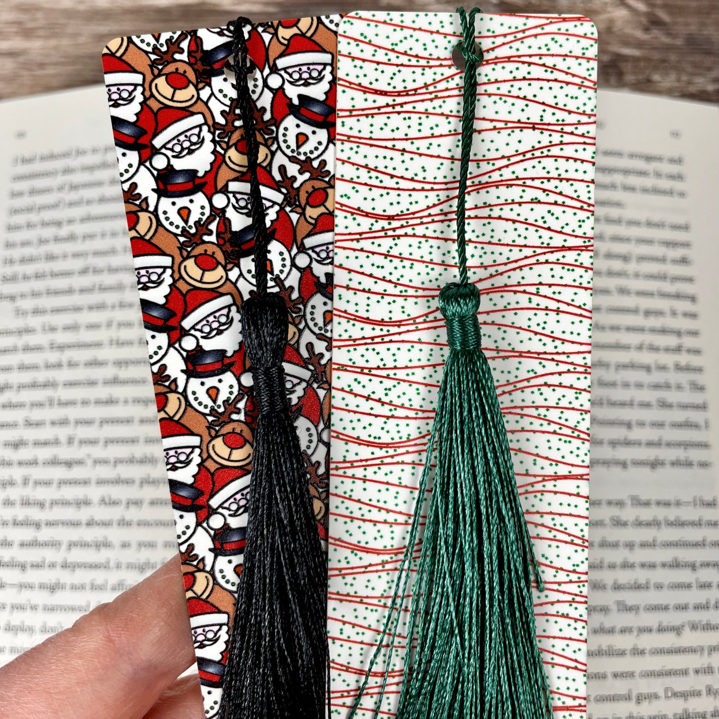 Christmas Bookmark Duo - Santa Reindeer Snowman & Holiday Snack Cake