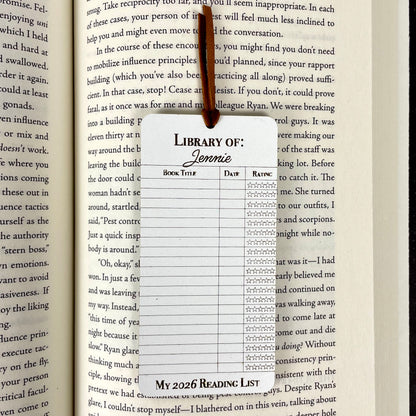 Personalized Reading Log Bookmark: Book Lover Gift