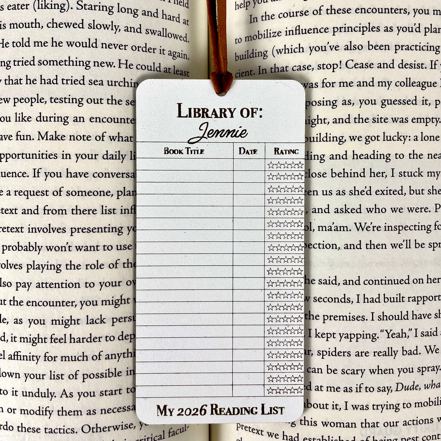 Personalized Reading Log Bookmark: Book Lover Gift