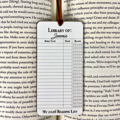 Personalized Reading Log Bookmark: Book Lover Gift