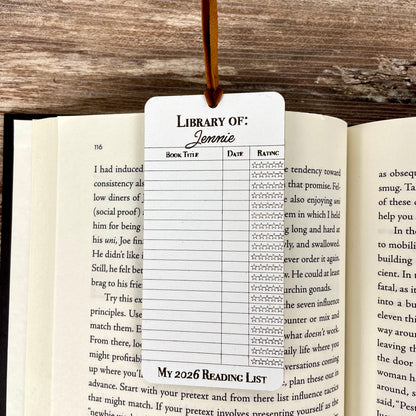 Personalized Reading Log Bookmark: Book Lover Gift