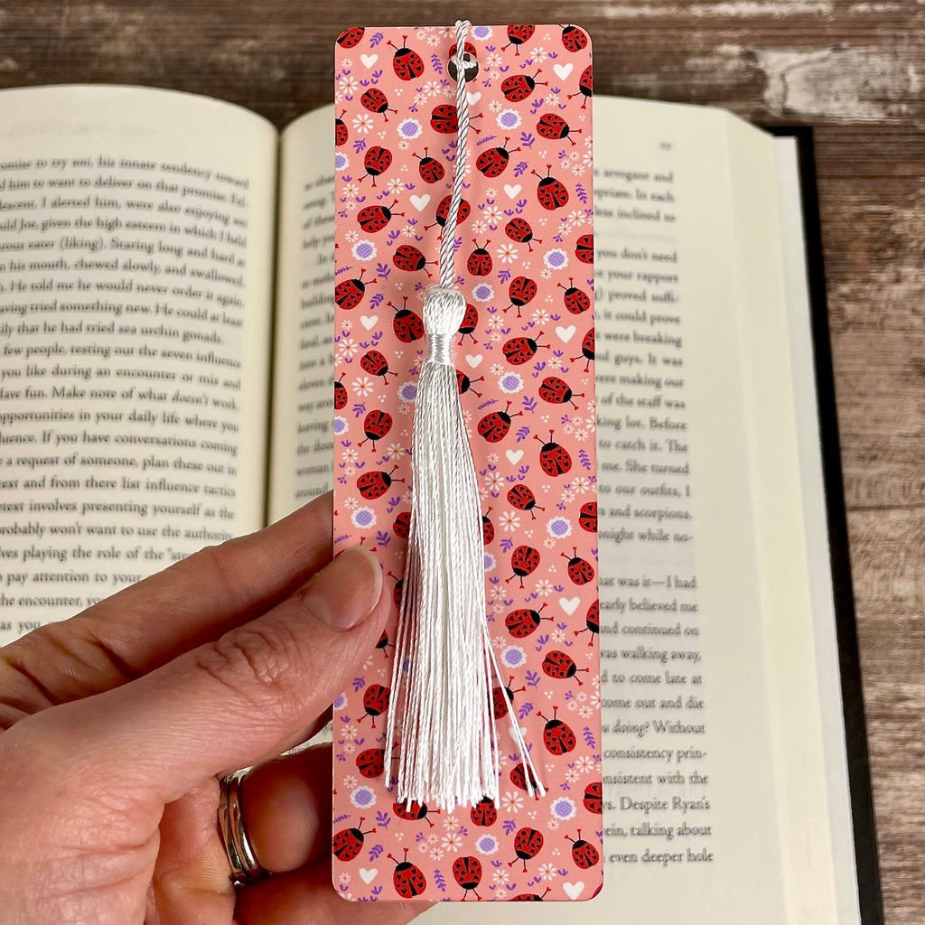 Ladybug Heart Floral Pink Bookmark - Sweet Gift for Book Lovers