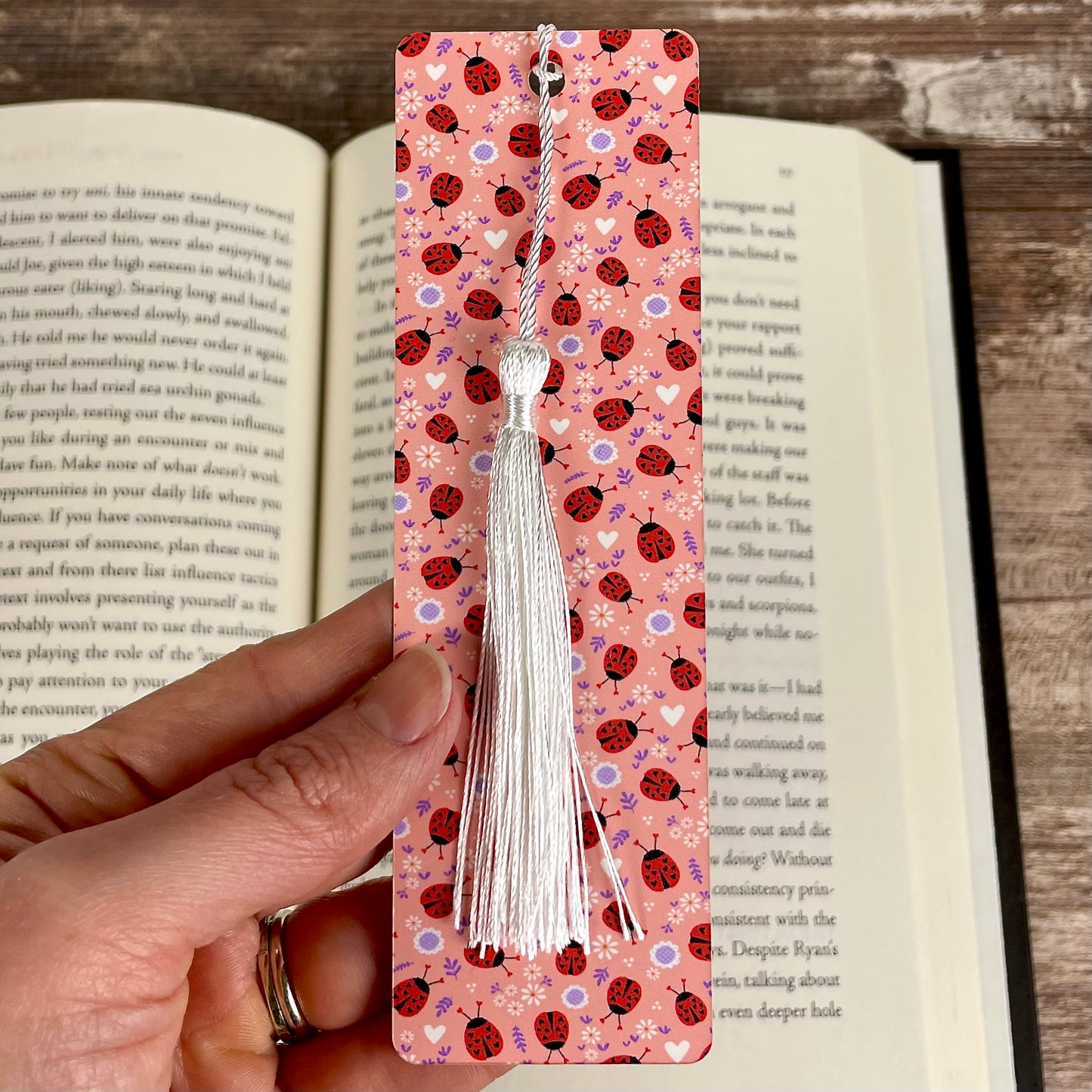 Ladybug Heart Floral Pink Bookmark - Sweet Gift for Book Lovers