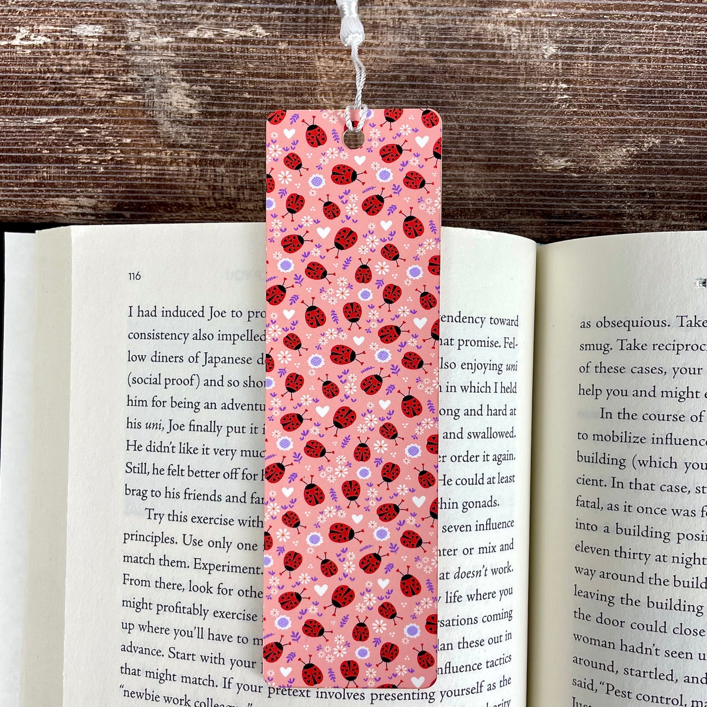 Ladybug Heart Floral Pink Bookmark - Sweet Gift for Book Lovers