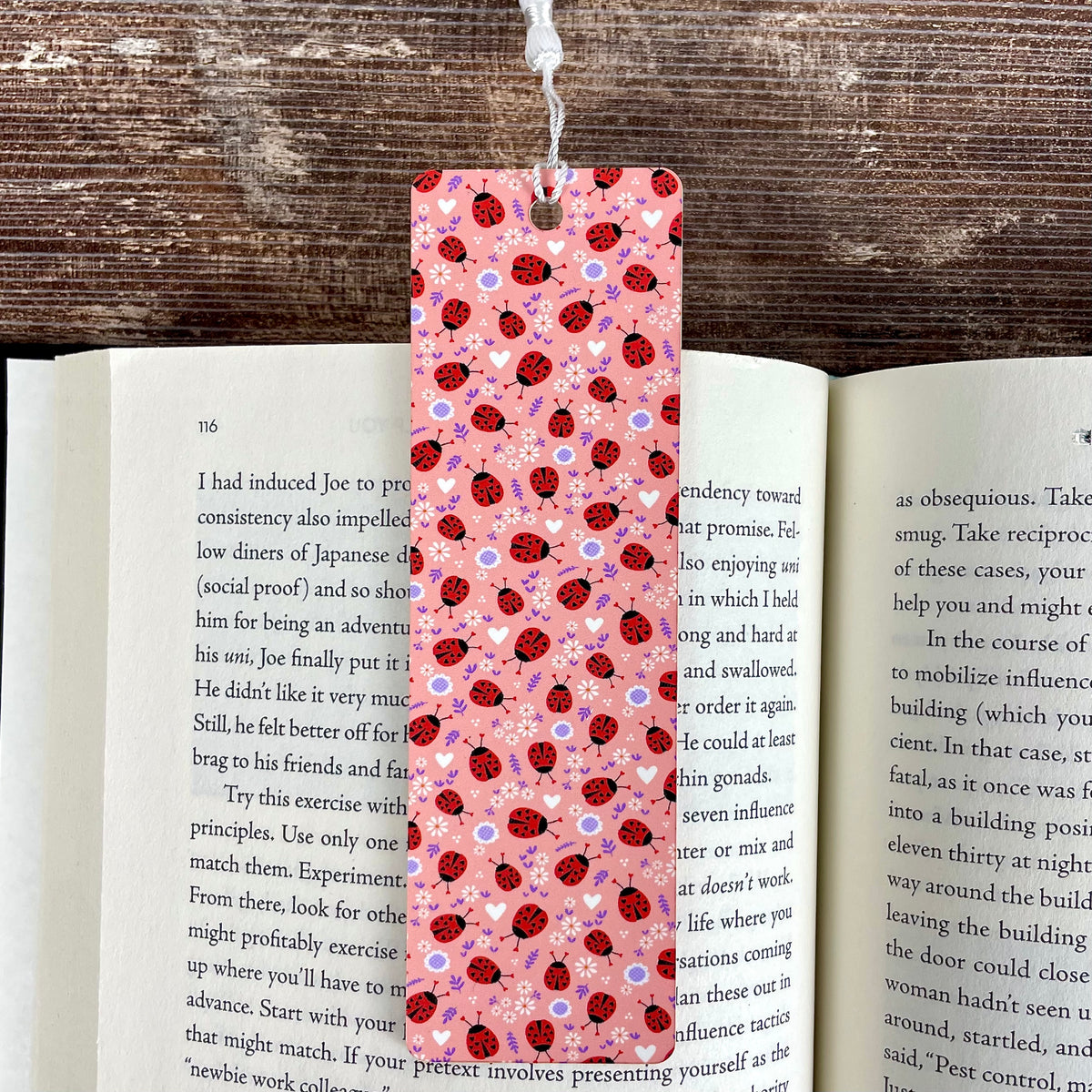 Ladybug Heart Floral Pink Bookmark - Sweet Gift for Book Lovers
