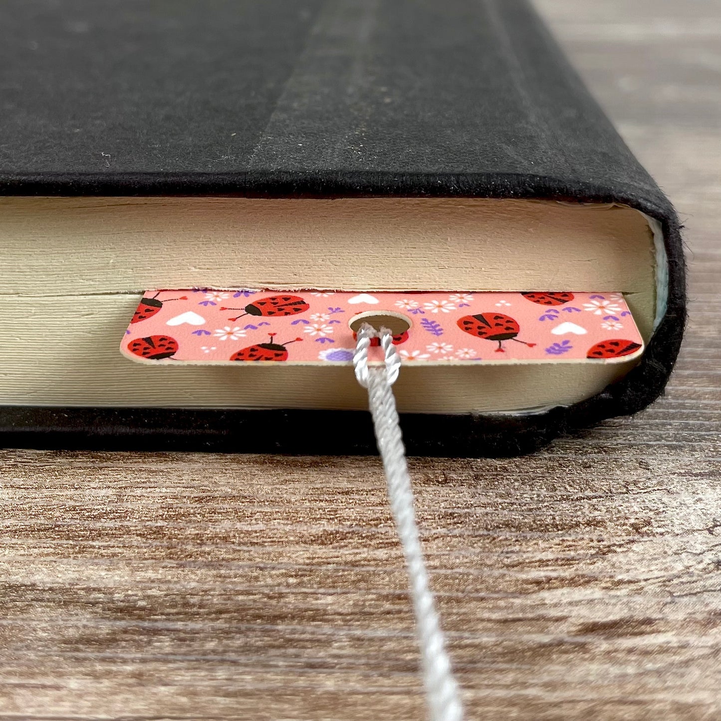 Ladybug Heart Floral Pink Bookmark - Sweet Gift for Book Lovers