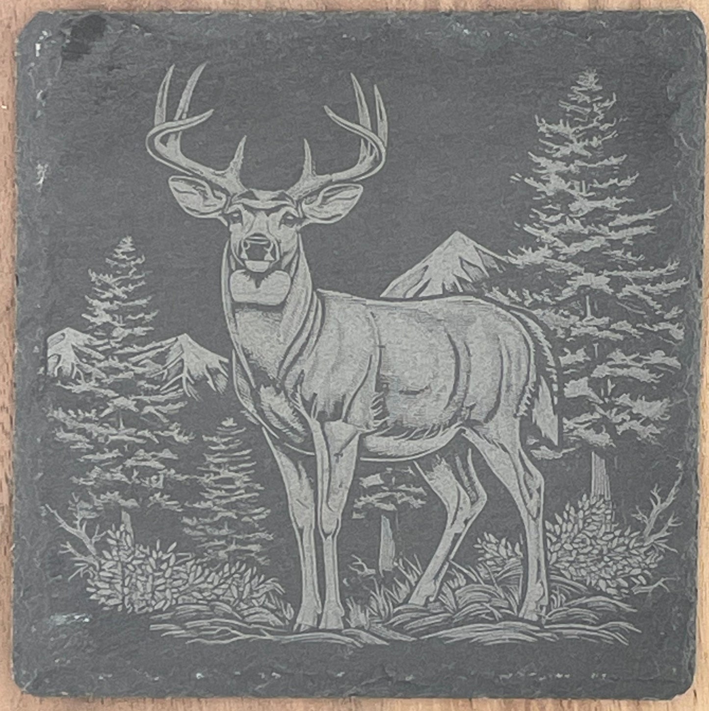 Elevate Your Home Décor with Our Four-Pack Slate Coasters Featuring Stunning Deer Scenes