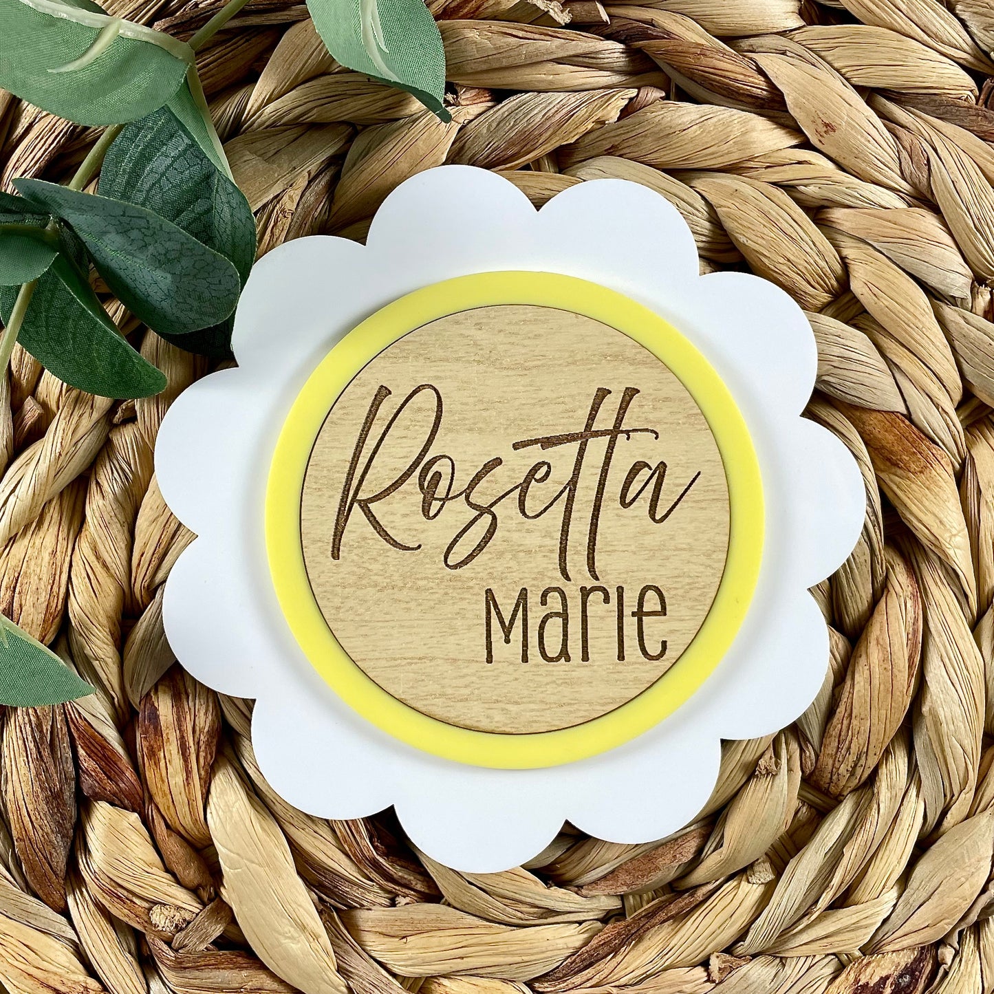 Flower Baby Milestone Set – Personalized Monthly Markers for Baby Photos – Wooden Disc Keepsake – Acrylic Number Set – Name Add-On