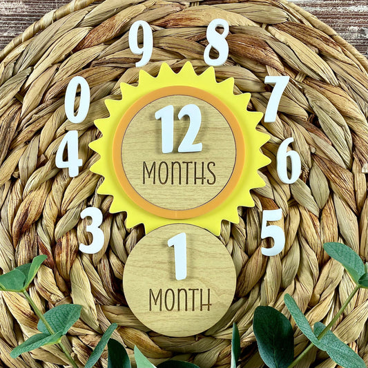 Personalized Sun Baby Milestone Markers – Sun-Themed Milestone Discs for Newborn Photography, Sunshine Nursery Decor, Baby Showers & Gifts