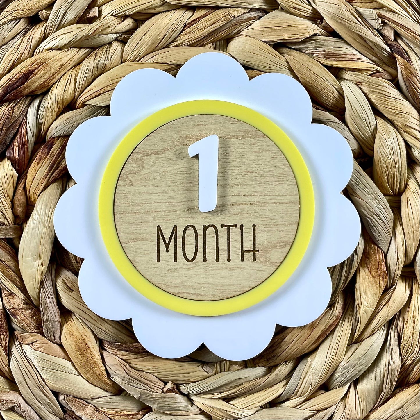 Flower Baby Milestone Set – Personalized Monthly Markers for Baby Photos – Wooden Disc Keepsake – Acrylic Number Set – Name Add-On