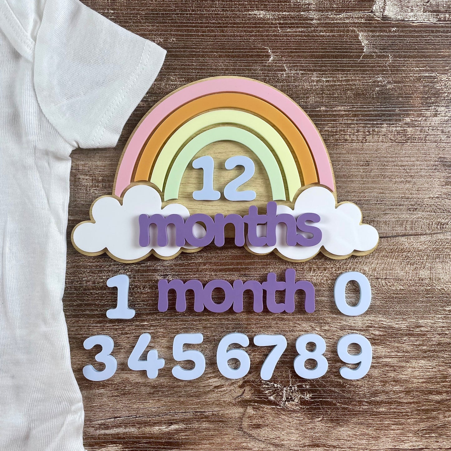 Rainbow Baby Milestone Sign – Monthly Photo Prop for Newborn – Interchangeable Acrylic Numbers – Baby Shower Gift – Nursery Decor