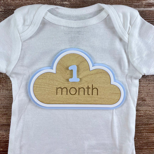 Cloud Baby Milestone Sign – Monthly Photo Prop with Interchangeable Numbers – Baby Shower Gift – Blue Nursery Decor – Keepsake