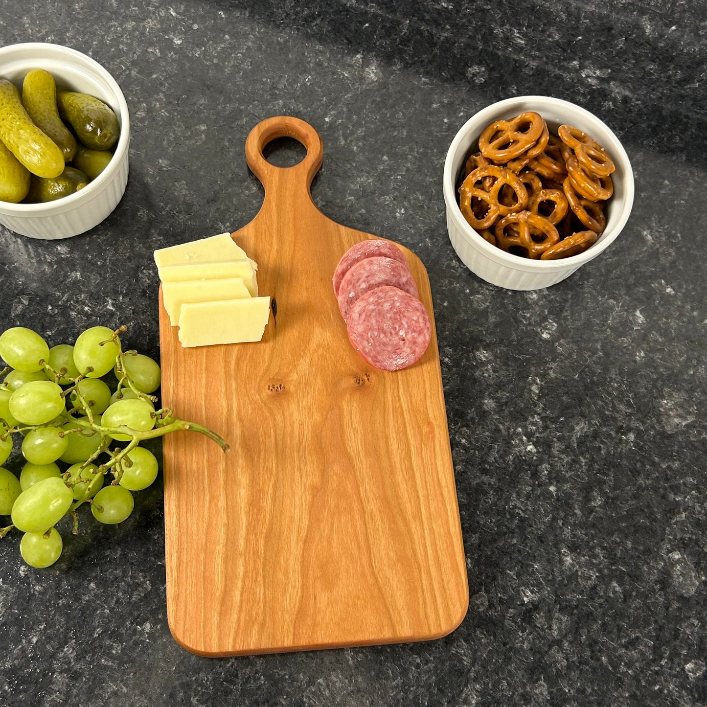 Solid Cherry Cutting Board with Handle | One-Piece Serving Tray