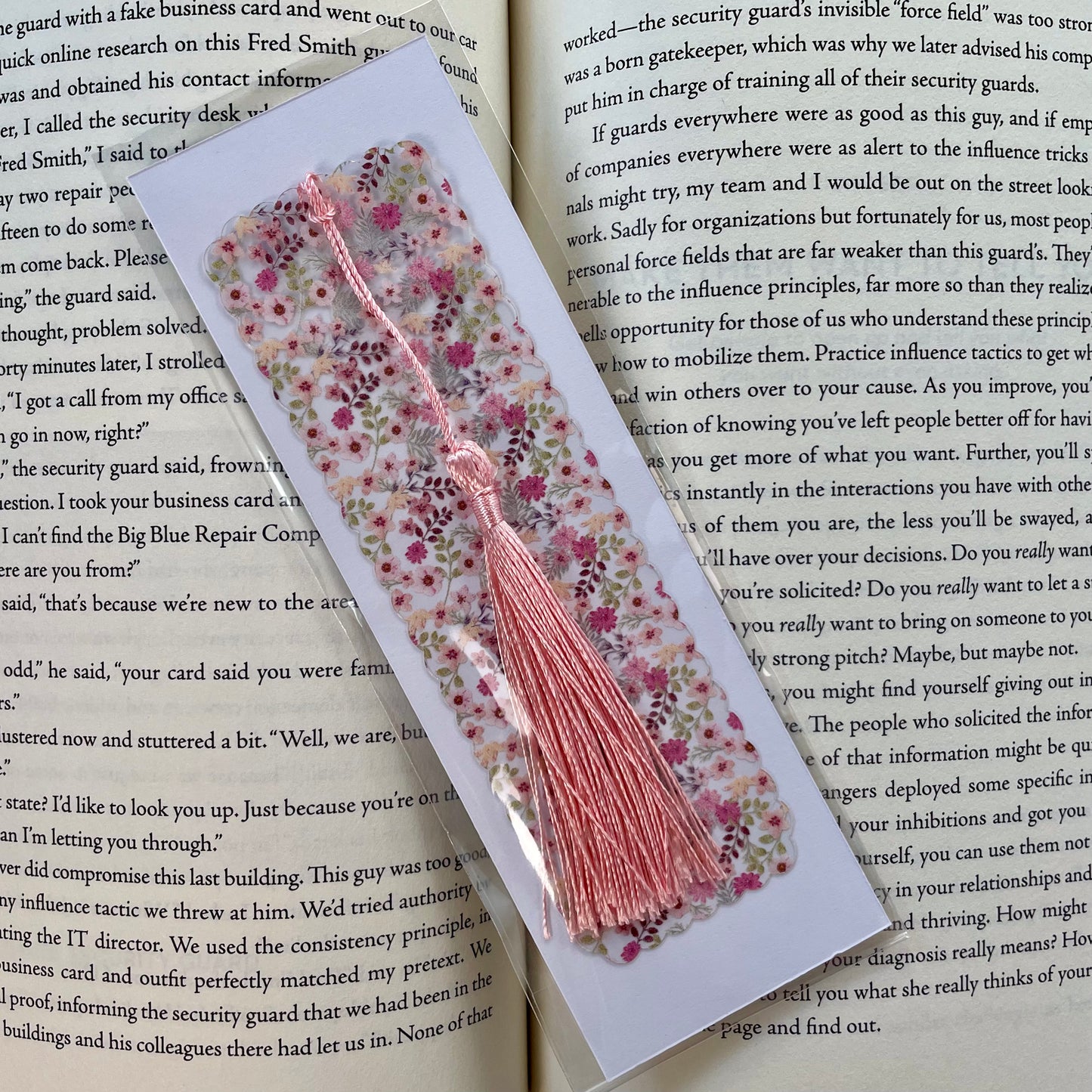 Pink Floral Acrylic Bookmark with Scalloped Edges | Gift for Book Lovers & Her | Mother's Day Gift