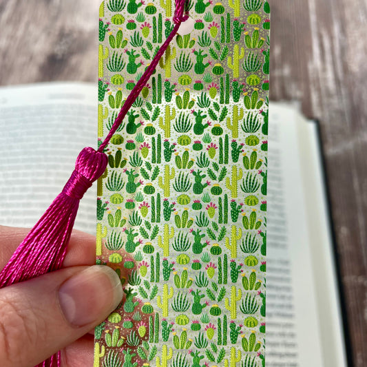 Cactus Bookmark with Pink Tassel: Unique Plant Lover Gift