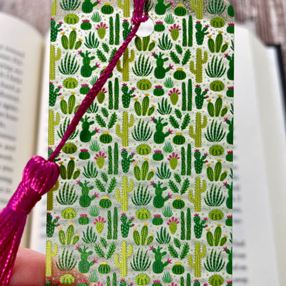 Cactus Bookmark with Pink Tassel: Unique Plant Lover Gift