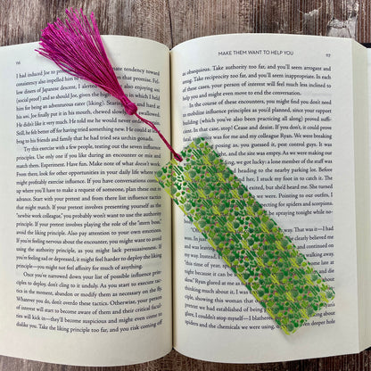 Cactus Bookmark with Pink Tassel: Unique Plant Lover Gift