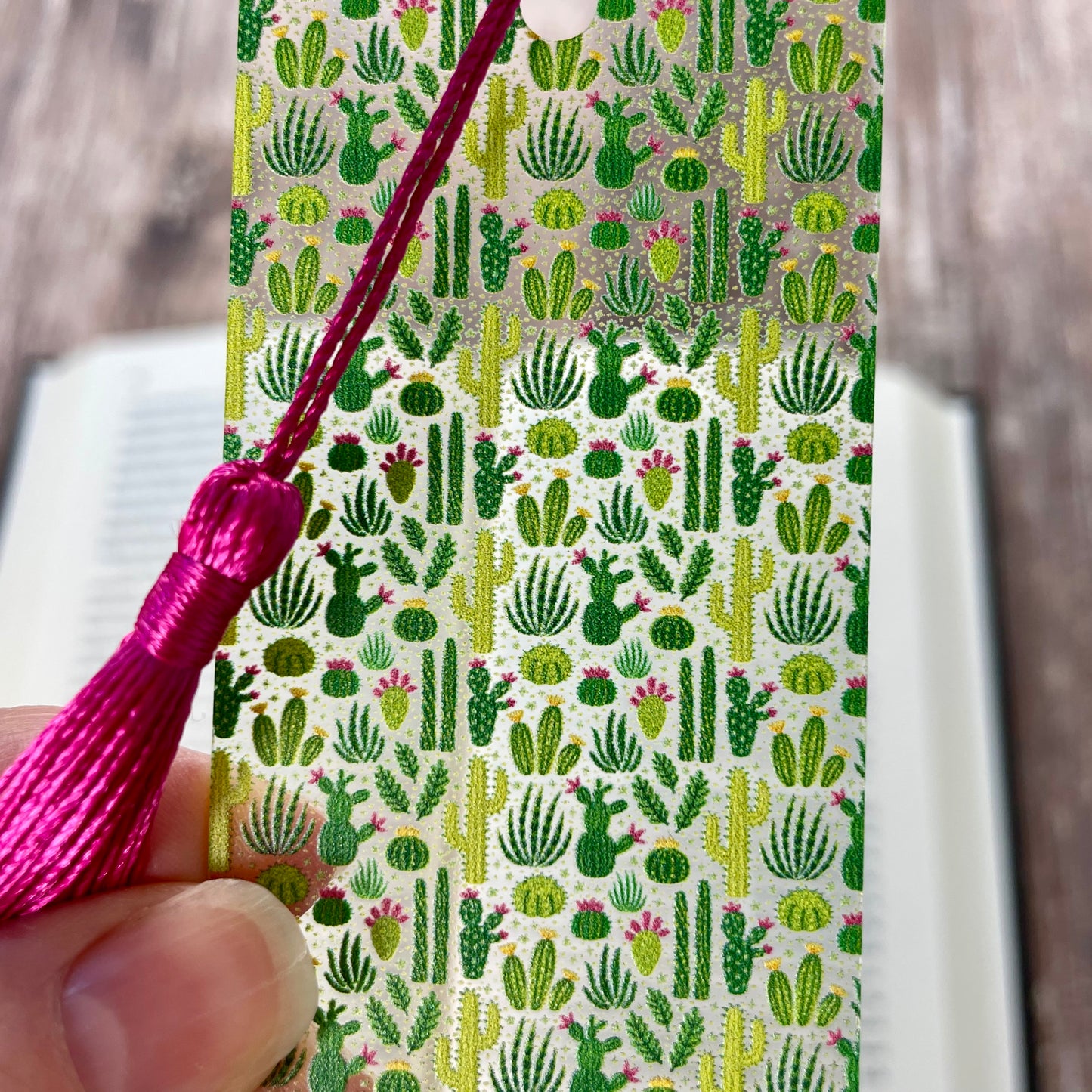 Cactus Bookmark with Pink Tassel: Unique Plant Lover Gift
