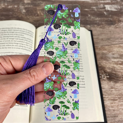 Cute Frog Bookmark with Mushrooms and Crystals | Fun Reading Gift for Kids & Book Lovers | Fantasy Bookmark with Tassel