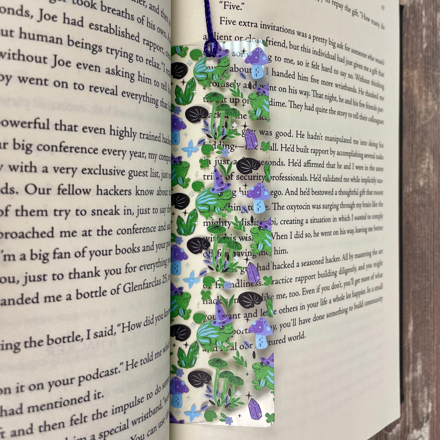 Cute Frog Bookmark with Mushrooms and Crystals | Fun Reading Gift for Kids & Book Lovers | Fantasy Bookmark with Tassel