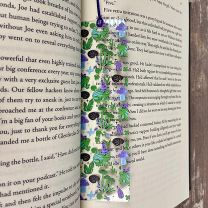 Cute Frog Bookmark with Mushrooms and Crystals | Fun Reading Gift for Kids & Book Lovers | Fantasy Bookmark with Tassel