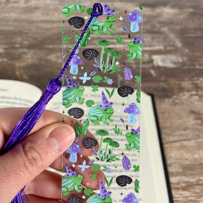 Cute Frog Bookmark with Mushrooms and Crystals | Fun Reading Gift for Kids & Book Lovers | Fantasy Bookmark with Tassel