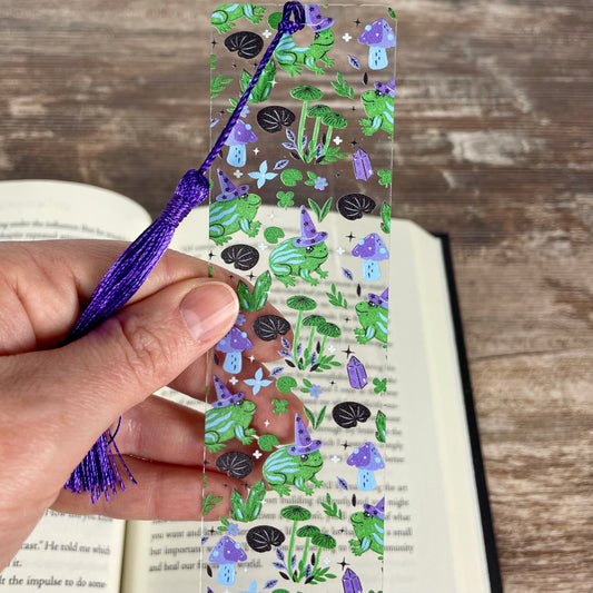 Cute Frog Bookmark with Mushrooms and Crystals | Fun Reading Gift for Kids & Book Lovers | Fantasy Bookmark with Tassel