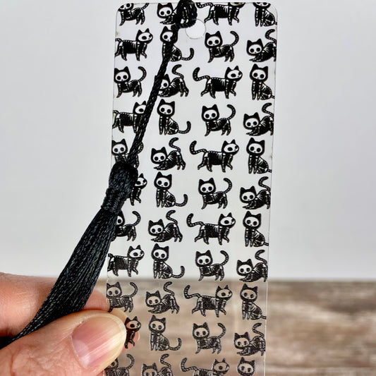 Black Cat Skeleton Bookmark: Spooky Gothic Reader Gift