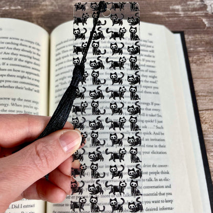 Black Cat Skeleton Bookmark: Spooky Gothic Reader Gift