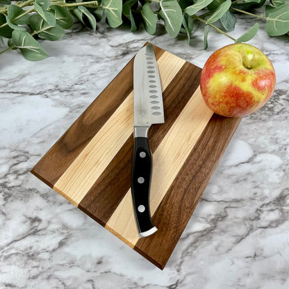 Striped Walnut and Maple Cutting Board | Modern Geometric Serving Board | Unique Housewarming Gift | Kitchen Decor