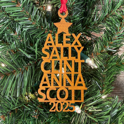Personalized Family Name Christmas Ornament 2025: Custom Wood Tree Decoration