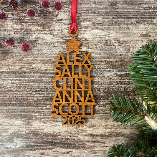 Personalized Family Name Christmas Ornament 2025: Custom Wood Tree Decoration