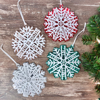Personalized Snowflake Ornament 2025 – Custom Family Christmas Glitter or Mirror Decoration