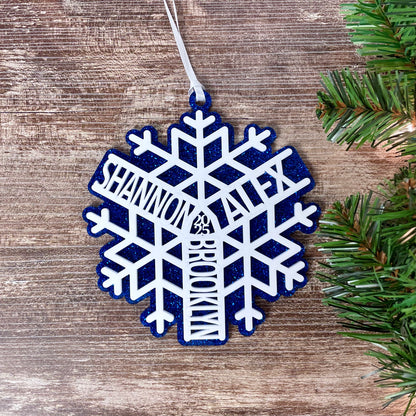 Personalized Snowflake Ornament 2025 – Custom Family Christmas Glitter or Mirror Decoration