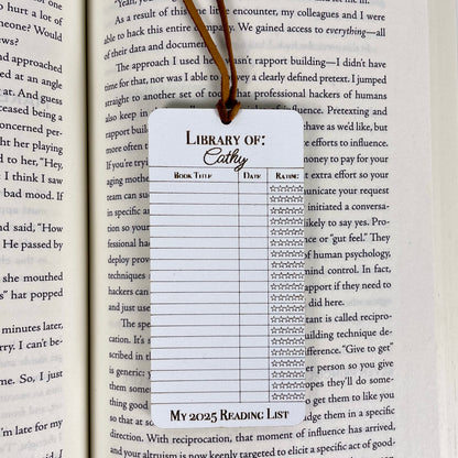 Personalized 2025 Reading Log Bookmark: Book Lover Gift