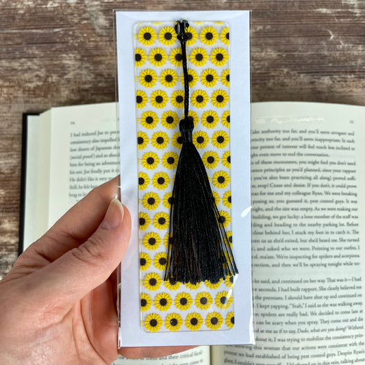 Sunflower Bookmark: Clear with Tassel, Gift for Book Lovers
