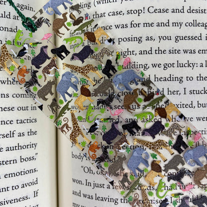 Zoo Animals Bookmark with Green Tassel – Fun Safari Jungle Gift for Readers, Kids, Teachers, Book Clubs