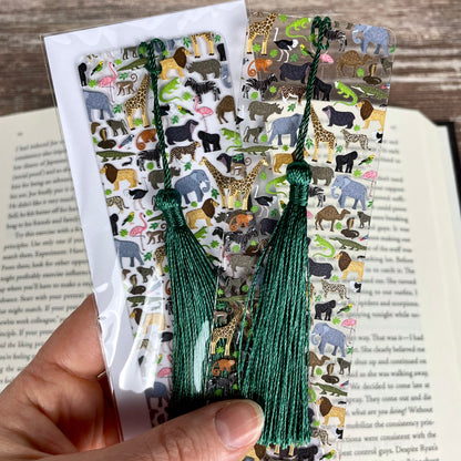 Zoo Animals Bookmark with Green Tassel – Fun Safari Jungle Gift for Readers, Kids, Teachers, Book Clubs
