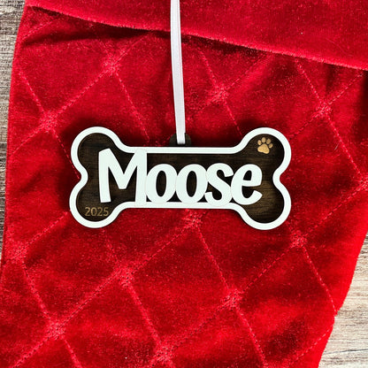 Personalized Dog Bone Ornament | Custom Pet Name Holiday Decoration | Pet Stocking Tag