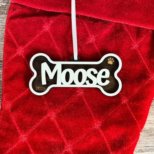 Personalized Dog Bone Ornament | Custom Pet Name Holiday Decoration | Pet Stocking Tag
