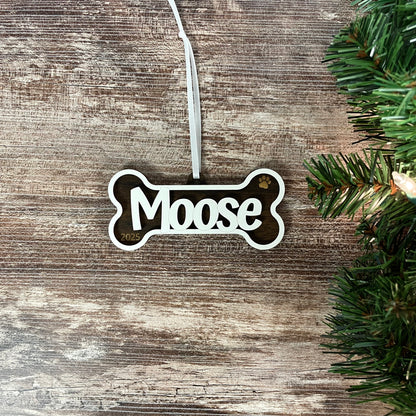 Personalized Dog Bone Ornament | Custom Pet Name Holiday Decoration | Pet Stocking Tag