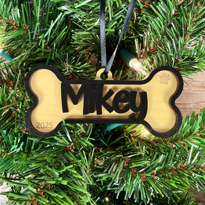 Personalized Dog Bone Ornament | Custom Pet Name Holiday Decoration | Pet Stocking Tag