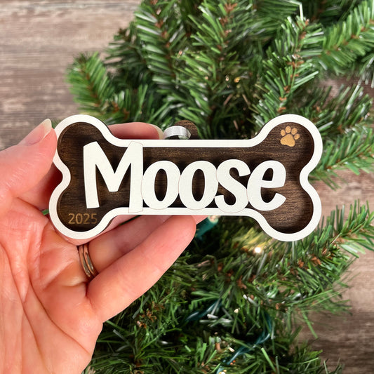 Personalized Dog Bone Ornament | Custom Pet Name Holiday Decoration | Pet Stocking Tag