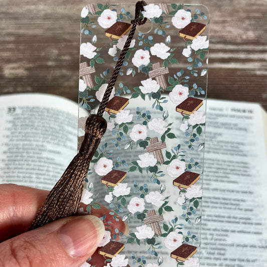 Christian Bookmark – Cross and Floral Design, Faith Gift for Women, Bible Study Bookmark, Religious Gift, Book Lover Accessory